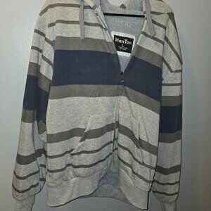 Mens Han Ton Blue Gray Striped Zip Hoodie Lined Size Large